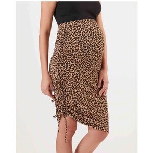 Maternity Ruched Drawstring Leopard Print Skirt